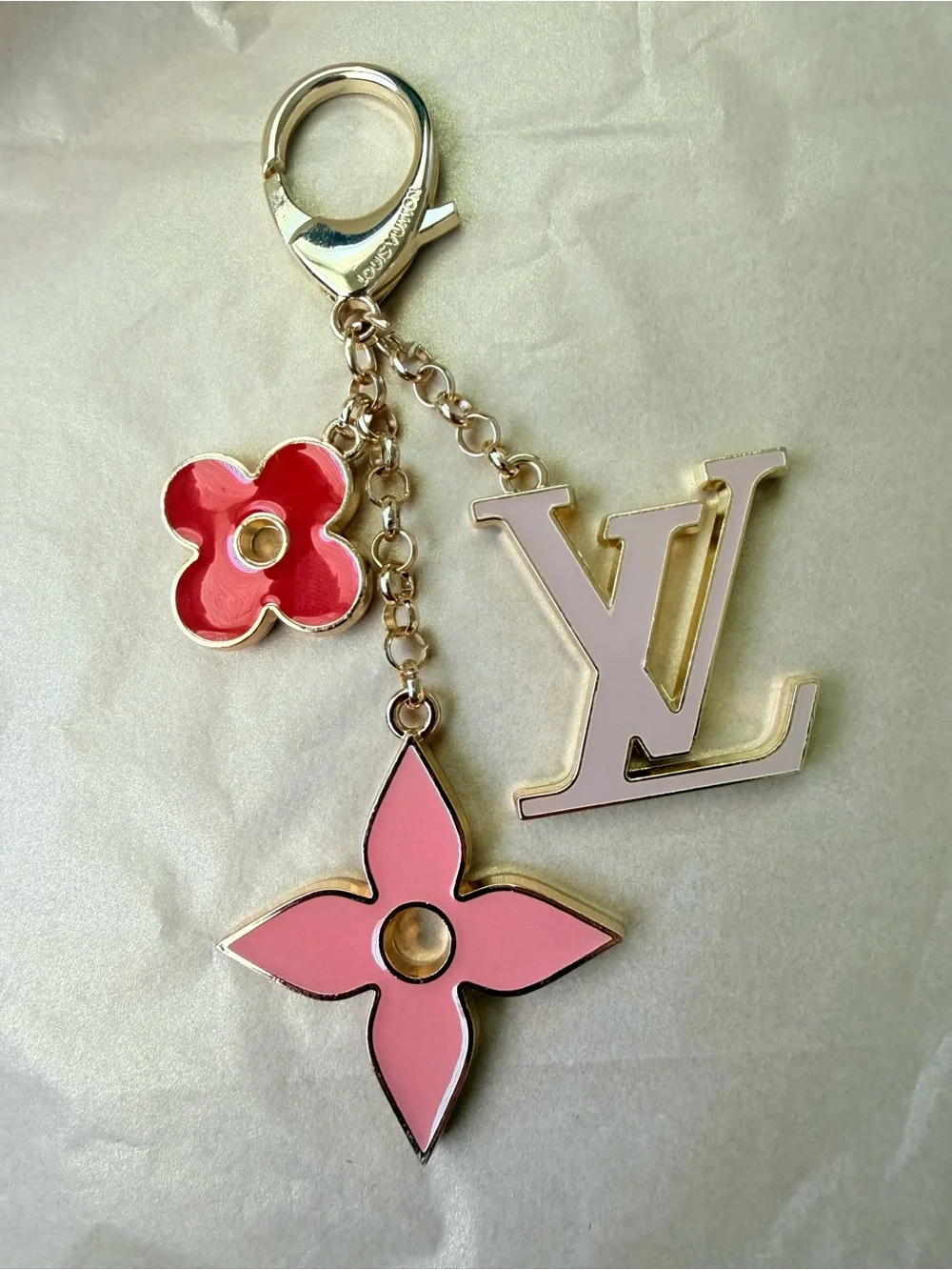 Luxury Fashion Bag Charm Keychain Monogram And Bright Rose And Pink Motifs
